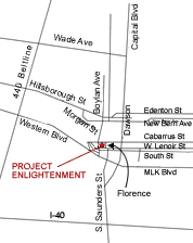 a map to direct people where to park at the Project Enlightenment location 